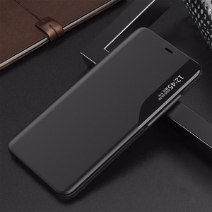Eco Leather View Case elegantne raamaturiiuli tüüpi ümbris koos jalutusalusega iPhone 13 Pro jaoks must