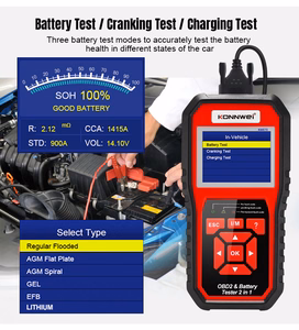 Konnwei KW870 OBD2 diagnostikaskanner ja akutester