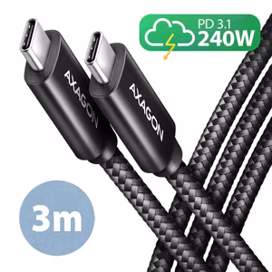 Axagon USB-C USB-C kaabel 3m 240W punutud must BUCM2-CM30AB
