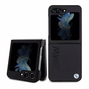 BMW Leather Hot Stamp ümbris jaoks Samsung Galaxy Z Flip 5 - must