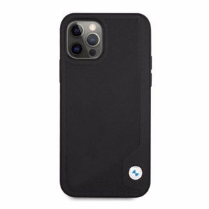 BMW nahast deebossi ümbris iPhone 12 Pro Max'ile - must