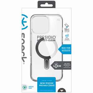 Speck Presidio Perfect-Clear MagSafe'i ja ClickLocki toega ümbris iPhone 16 Pro Max-le, Clear/Chrome