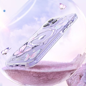 Kingxbar Butterfly seeria magnetiline ümbris iPhone 14 Plus MagSafe ümbris liblikatega roosa