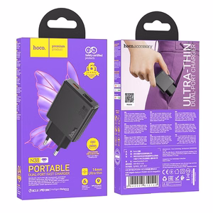 Phone Laadija Hoco Slim USB A + USB C QC3.0 PD 3A 20W N38 must