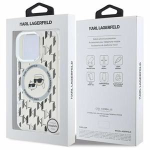 Karl Lagerfeld IML Monogram Karl & Choupette Head MagSafe iPhone 16 Pro Ümbris - Clear