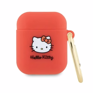 Hello Kitty Silicone 3D Kitty Head ümbris seadmele AirPods 1 / 2, fuksiaroosa