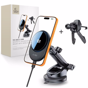 Tech-Protect V21 MagSafe Car Holder with 25W QI2.2 Inductive Charger for Cockpit/Windshield/Air Vent - Black