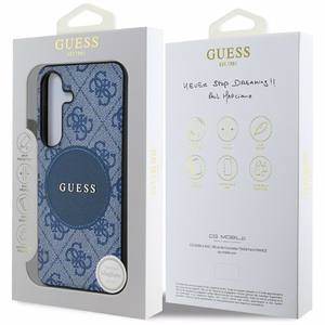 Guess 4G Round Patch Classic Logo MagSafe ümbris jaoks Samsung Galaxy S25 Plus sinine