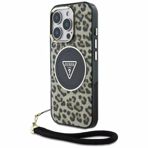 Guess HC IML Leopard Triangle Cord Strap MagSafe Ümbris jaoks iPhone 16 Pro - Brown