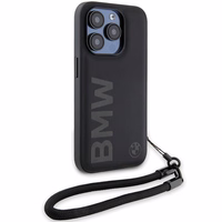 BMW Signature Leather Wordmark Cord ümbris jaoks iPhone 15 Pro Max - must