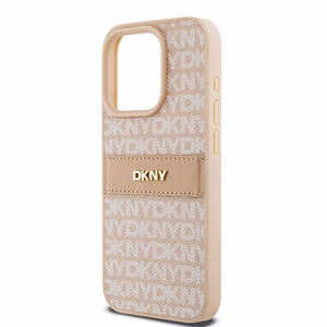 DKNY Leather Mono Stripe & Metal Logo ümbris jaoks iPhone 15 Pro - roosa