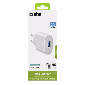 SBS TETR1USB2AWFAST 10W USB-A Wall Laadija - valge