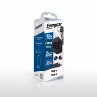 Energizer Ultimate - Multiplug EU / UK / US GaN 20W PD mains laadija + USB-C kaabel (must)