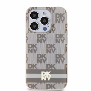 DKNY IML Checkered Mono Pattern & Printed Stripes MagSafe ümbris jaoks iPhone 15 Pro Max - beige