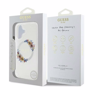 Guess IML Flowers Wreath MagSafe Ümbris jaoks iPhone 16 - Läbipaistev