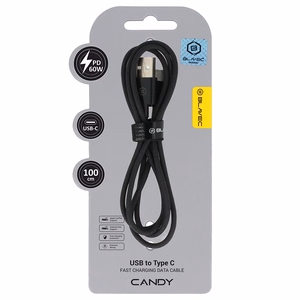 Blavec Cable Candy плетёный - USB to Type C - PD 60W 3A 1 метр Apple CarPlay/Android Auto (CCA-UC3B10) черный
