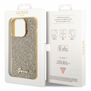 Guess Disco Metal Script ümbris jaoks iPhone 15 Pro - kuldne