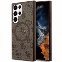 Guess 4G Collection Leather Metal Logo MagSafe Ümbris jaoks Samsung Galaxy S24 Ultra - Brown