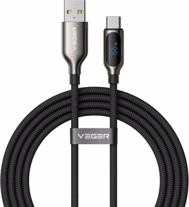 USB A – Type C kaabel LED-ekraaniga, VEGER PD 3A 66W AC1-XHJ, 1,2 m, must
