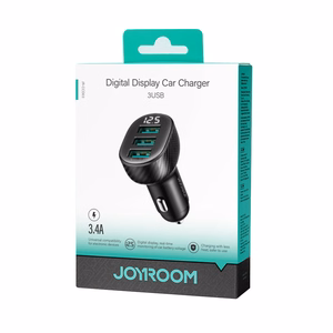 Joyroom JR-CCD03 3.4A Car Laadija with Display 3x USB-A - must
