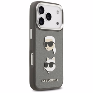 Karl Lagerfeld FW Grained Karl & Choupette Heads Pins & Logo iPhone 17 Pro Ümbris - Hall