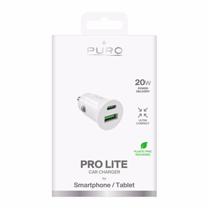 Puro Pro Lite Car Laadija 1x USB-A + 1x USB-C Power Delivery 20W - valge