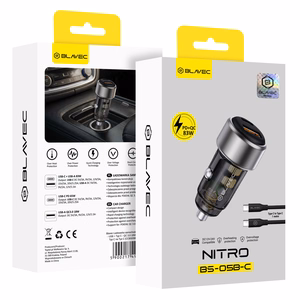 Blavec Автомобильное зарядное устройство BS-05B-C Nitro — USB + Type C — QC 3.0 18W PD 65W с кабелем Type C — Type C (CCBS05BCN-UCB) чёрный