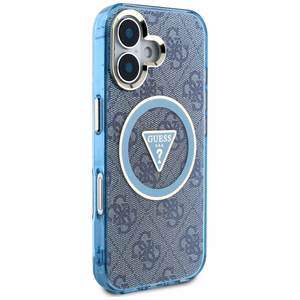 Guess IML Metal Glitter 4G Circle Triangle MagSafe Ümbris jaoks iPhone 16 - Sinine