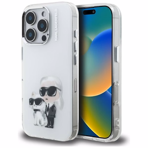 Karl Lagerfeld IML Aquarelle Karl & Choupette & Logo iPhone 16 Pro Ümbris - valge