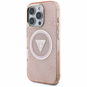 Guess IML Metal Glitter 4G Circle Triangle MagSafe Ümbris jaoks iPhone 16 Pro Max - Roosa