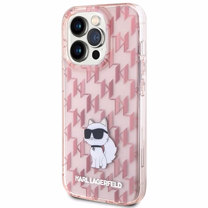 Karl Lagerfeld Monogram Choupette ümbris iPhone 15 Pro, roosa