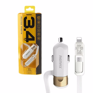 REMAX Car Charger RCC-102 - USB - 3,4A with 2 in 1 cable Micro USB, Lightning silver