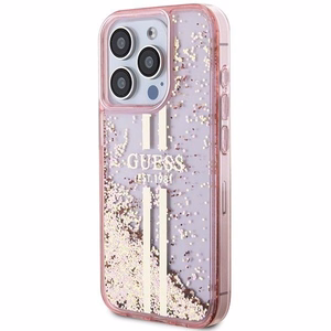 GUESS ümbris jaoks IPHONE 15 Pro GUHCP15LLFCSEGP (Liquid Glitter kuldne Stripes) roosa