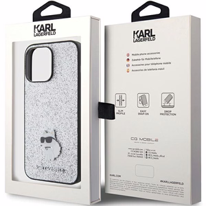 Karl Lagerfeld Fixed Glitter Choupette Logo Metal Pin чехол для iPhone 15 Pro Max - серебряный