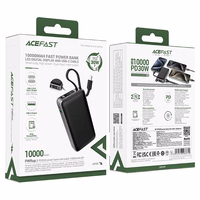 Acefast M7-10000 PD30W Powerbank sisseehitatud kaabliga - must