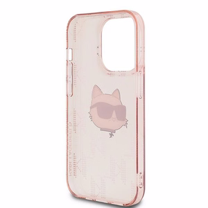 Karl Lagerfeld IML Choupette Head & Monogram ümbris jaoks iPhone 13 Pro Max - roosa