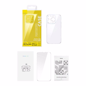Baseus SuperCeramic läbipaistva klaasi ümbris ja karastatud klaasi komplekt iPhone 14 Plus'ile