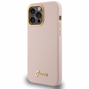 Guess Silicone Script Metal Logo & Frame ümbris jaoks iPhone 15 Pro - roosa