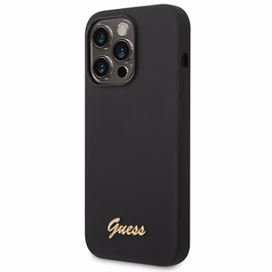 Guess GUHCP14XSLSMK iPhone 14 Pro Max 6.7" must/must hard ümbris Silicone Vintage kuldne Logo