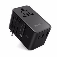 Choetech PD5022 70W EU/USA/AUS/UK reisimisadapter koos sisseehitatud USB-C kaabliga - must