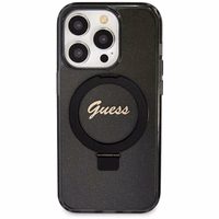 Guess Ring Stand Script Glitter MagSafe ümbris jaoks iPhone 14 Pro Max - must