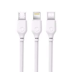 Кабель XO NB103 3-в-1 USB-A с разъёмами Lightning, USB-C и Micro-USB, 1 м, 2,1 А — белый