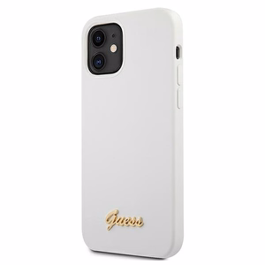 Guess GUHCP12SLSLMGWH iPhone 12 mini 5.4" valge/valge kõvakaaneline metallist logo Script