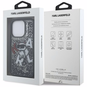 Karl Lagerfeld Liquid Glitter Choupette Logo Ümbris jaoks iPhone 16 Pro - must