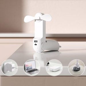 Jisulife Life8 Plus kaasaskantav USB-käsiventilaator akupanga funktsiooni ja taskulambiga, 4500 mAh, valge