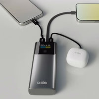 SBS 10000mAh PD 20W Powerbank LCD-ekraaniga ja sisseehitatud USB-C kaabliga - hall