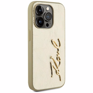 Karl Lagerfeld Wrinkled Metal Signature iPhone 15 Pro Max Ümbris - Kuldne