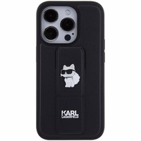Karl Lagerfeld Gripstand Saffiano Choupette Pins ümbris jaoks iPhone 15 Pro - must