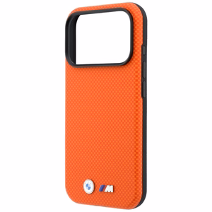 BMW M Quadrille Kevlar Metal Logo MagSafe ümbris mudelile iPhone 17 Pro / 18 Pro – oranž