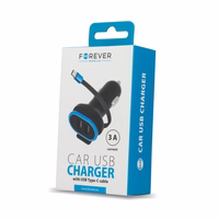 Forever CC-02 autolaadija 2x USB 3A must koos USB-C kaabliga 0,2 m